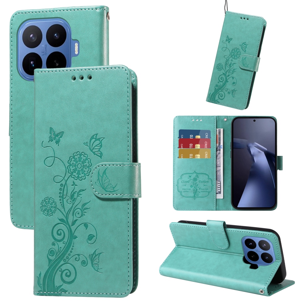 Virágos könyv tok a Xiaomi 17T Pro-hoz - teal színű