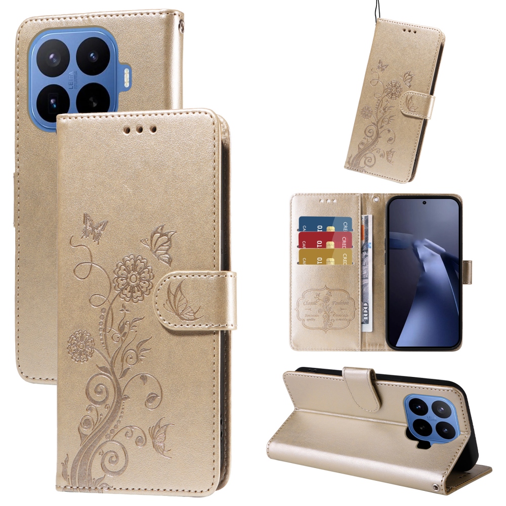 Virágos könyv tok a Xiaomi 17T Pro-hoz - arany színű