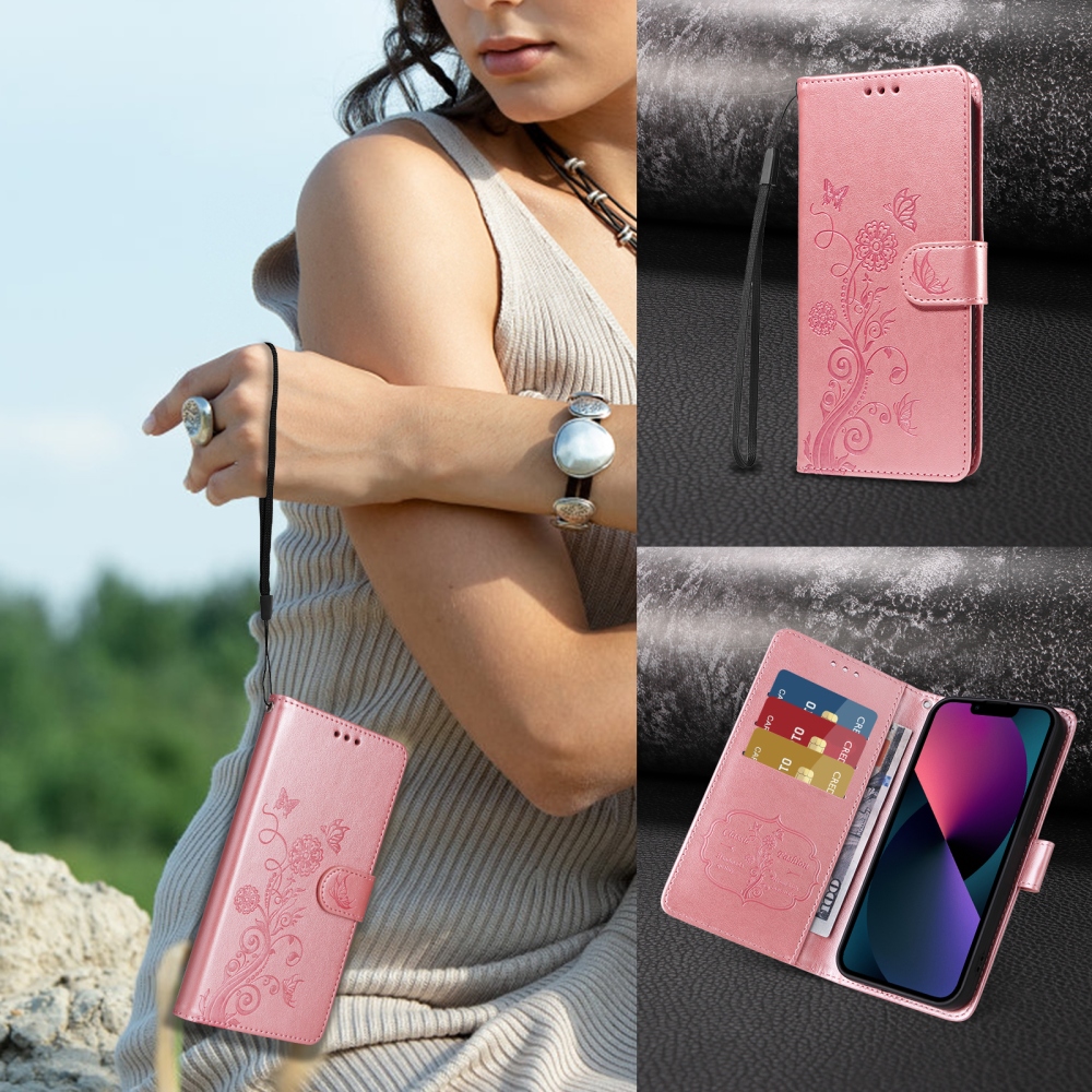 Virágos könyv tok a Xiaomi 17T-hez - rózsaszínű