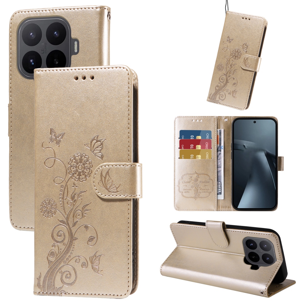 Virágos könyv tok a Xiaomi 17T-hez - arany színű