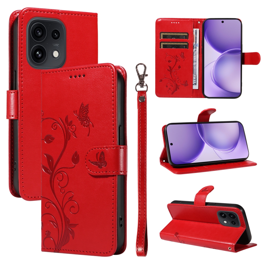 Virágmintás tok az Oppo Reno 16 Pro 5G/Oppo Reno 16 5G készülékhez – piros