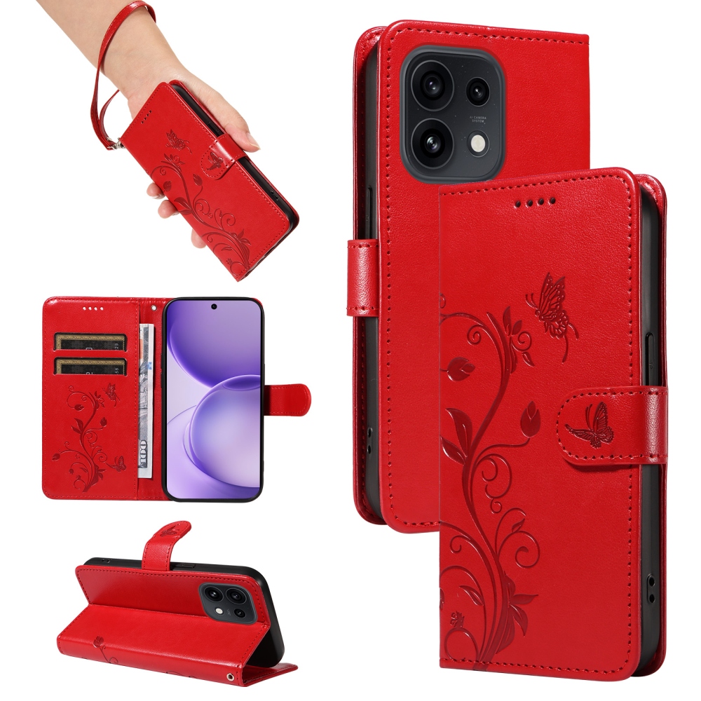 Virágmintás tok az Oppo Reno 16 Pro 5G/Oppo Reno 16 5G készülékhez – piros