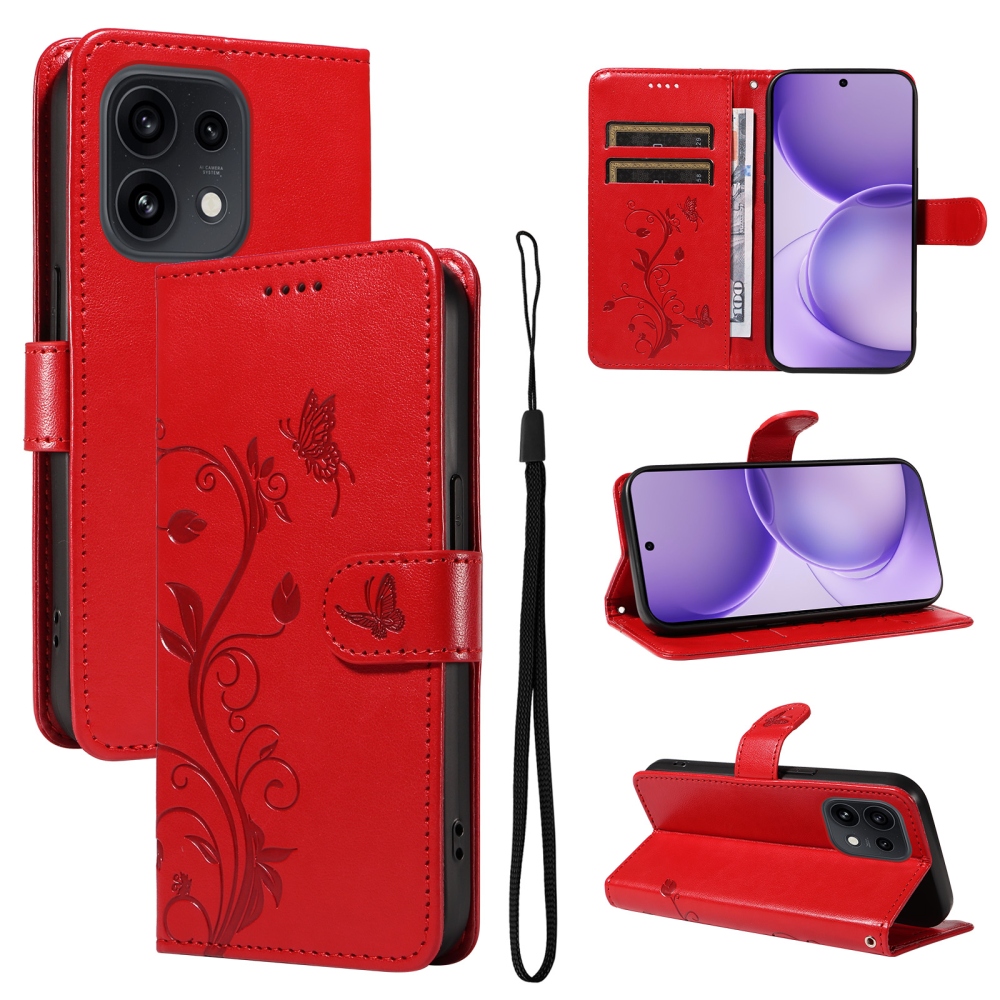 Virágmintás tok az Oppo Reno 16 Pro 5G/Oppo Reno 16 5G készülékhez – piros