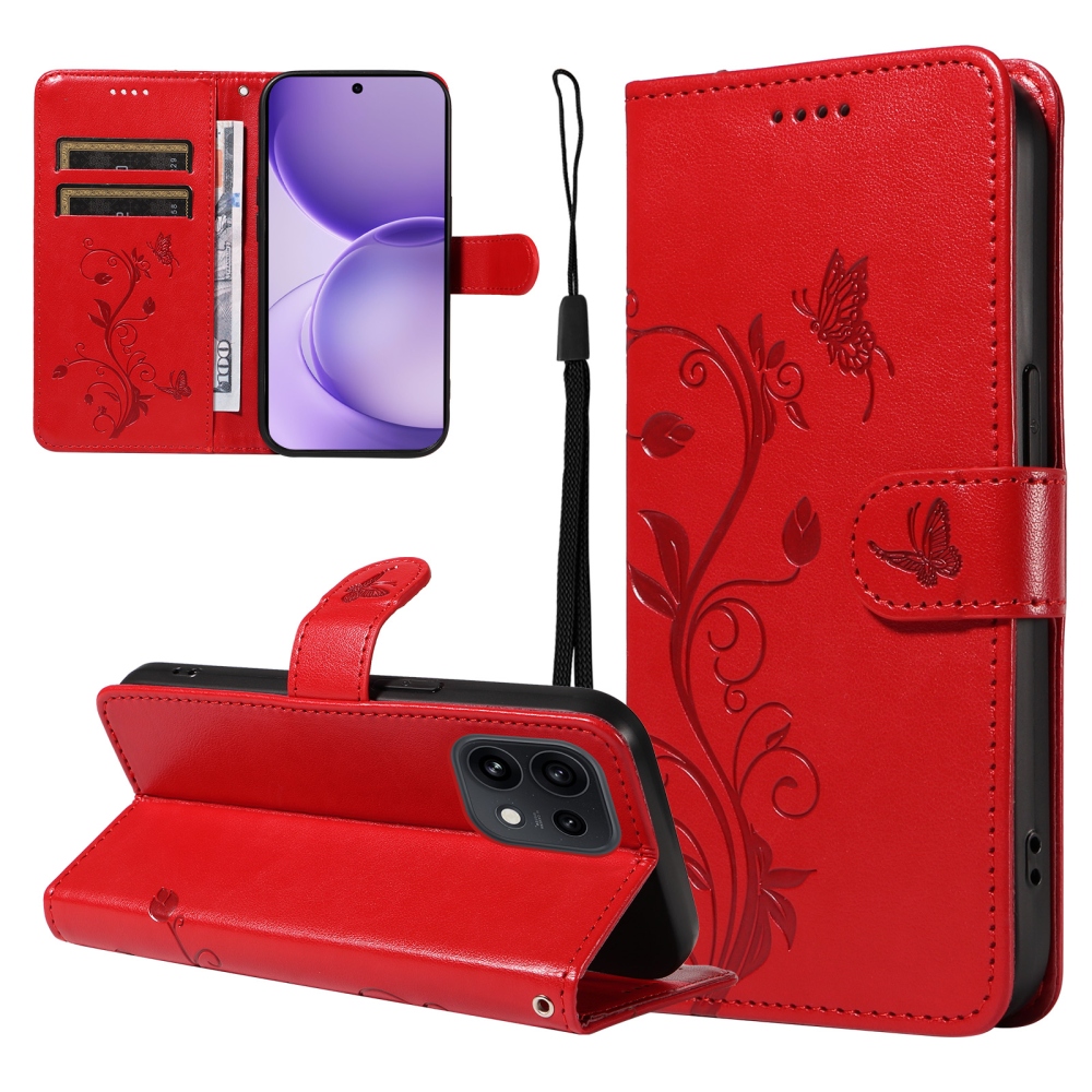Virágmintás tok az Oppo Reno 16 Pro 5G/Oppo Reno 16 5G készülékhez – piros