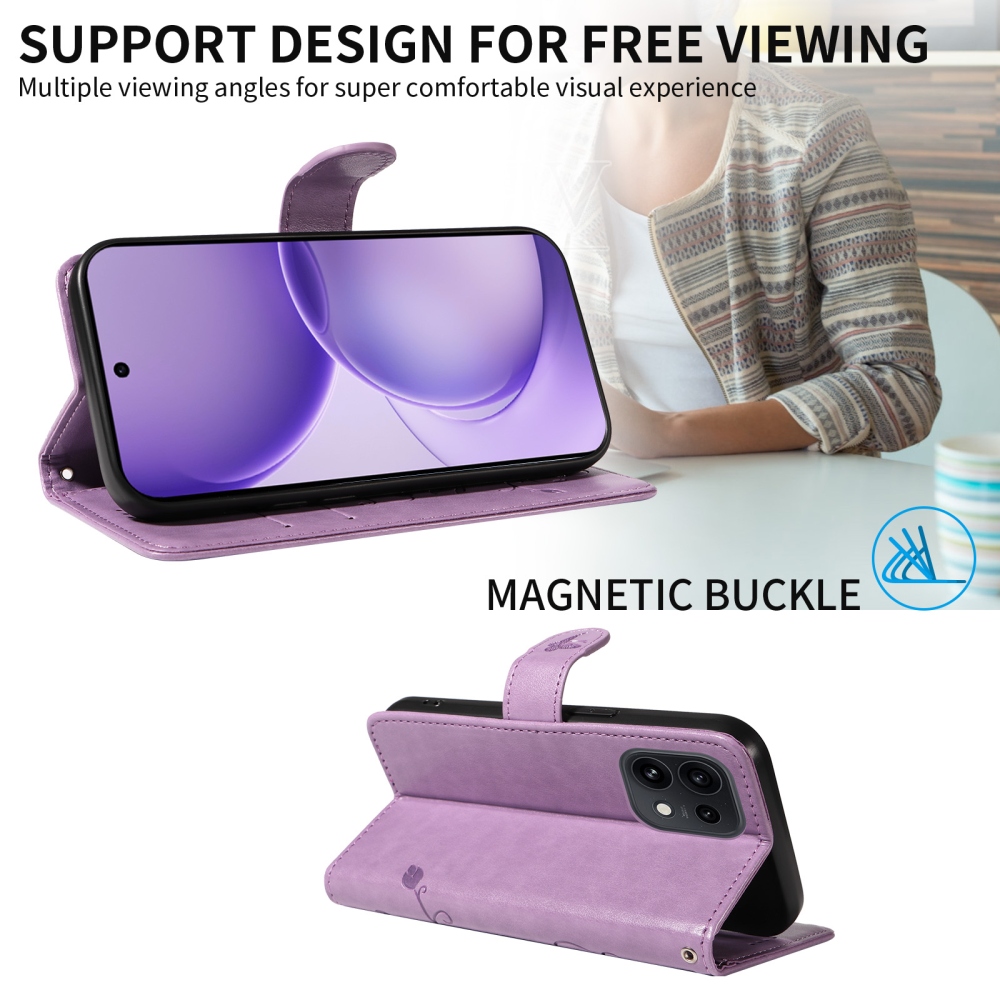 Virágmintás tok az Oppo Reno 16 Pro 5G/Oppo Reno 16 5G készülékhez – lila