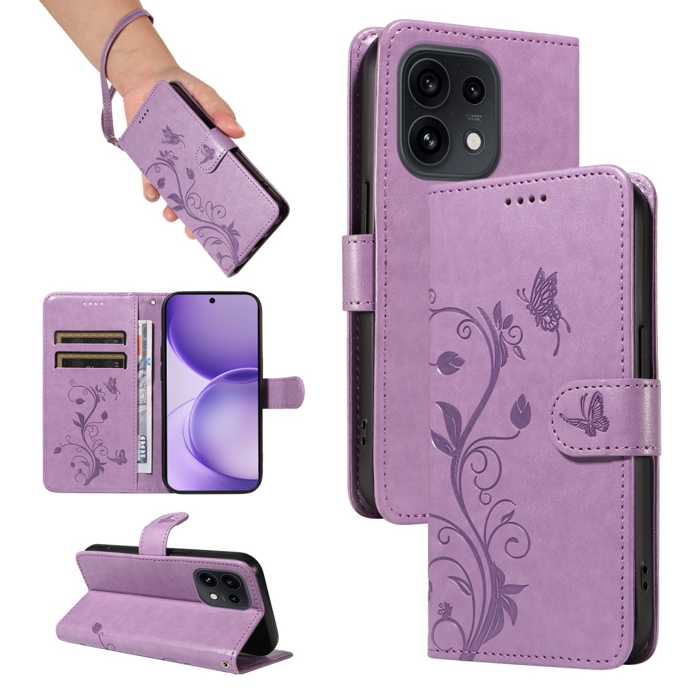 Virágmintás tok az Oppo Reno 16 Pro 5G/Oppo Reno 16 5G készülékhez – lila