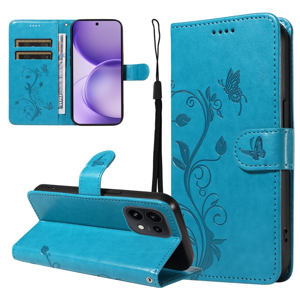 Virágmintás könyvtok az Oppo Reno 16 Pro 5G/Oppo Reno 16 5G készülékhez – kék