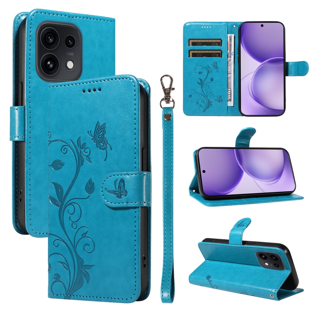 Virágmintás könyvtok az Oppo Reno 16 Pro 5G/Oppo Reno 16 5G készülékhez – kék