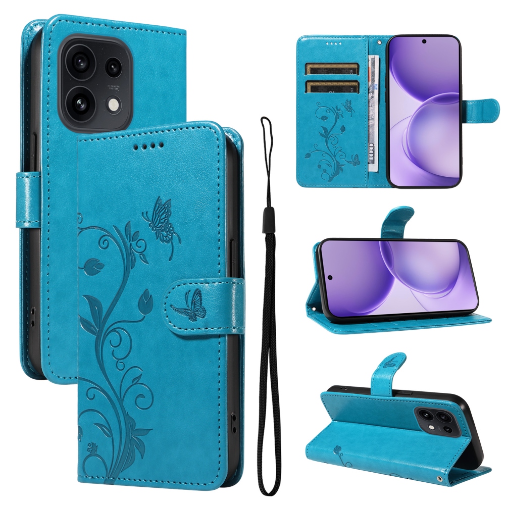 Virágmintás könyvtok az Oppo Reno 16 Pro 5G/Oppo Reno 16 5G készülékhez – kék