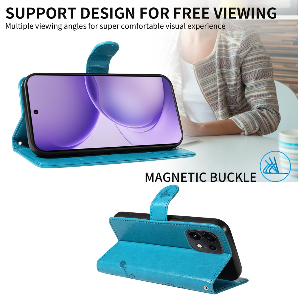 Virágmintás könyvtok az Oppo Reno 16 Pro 5G/Oppo Reno 16 5G készülékhez – kék