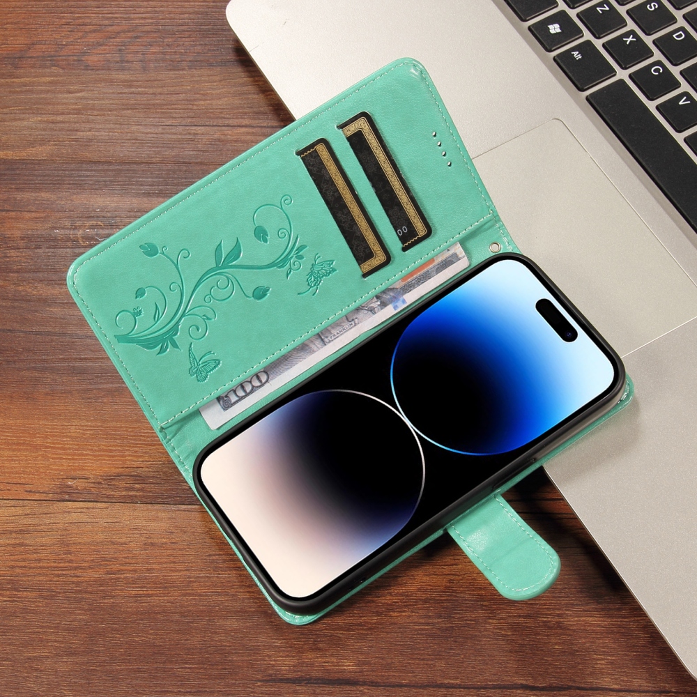 Virágmintás könyvtok az Oppo Reno 16 Pro 5G/Oppo Reno 16 5G készülékhez – kék-zöld