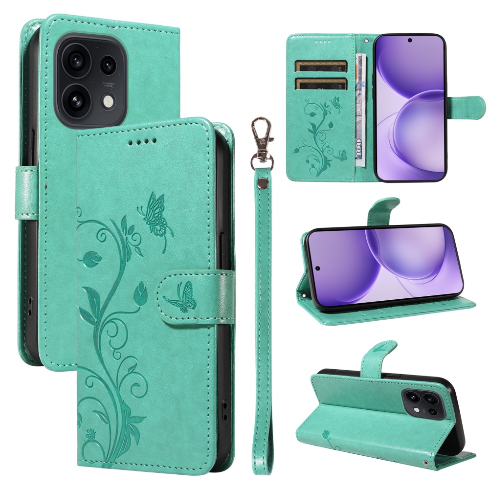 Virágmintás könyvtok az Oppo Reno 16 Pro 5G/Oppo Reno 16 5G készülékhez – kék-zöld