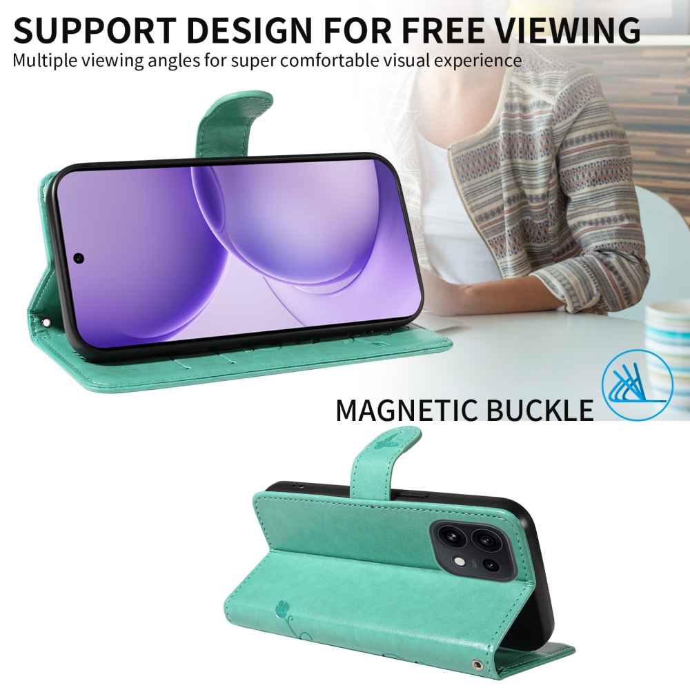 Virágmintás könyvtok az Oppo Reno 16 Pro 5G/Oppo Reno 16 5G készülékhez – kék-zöld