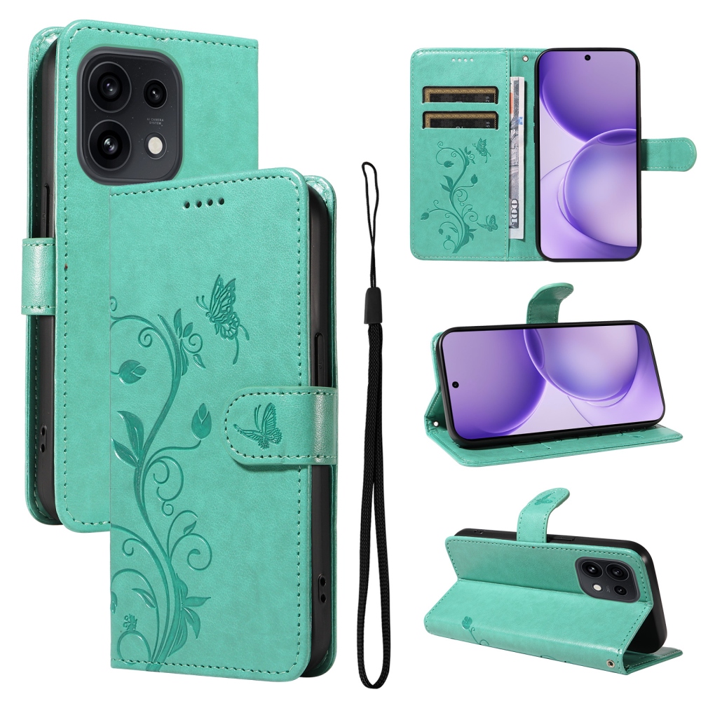 Virágmintás könyvtok az Oppo Reno 16 Pro 5G/Oppo Reno 16 5G készülékhez – kék-zöld
