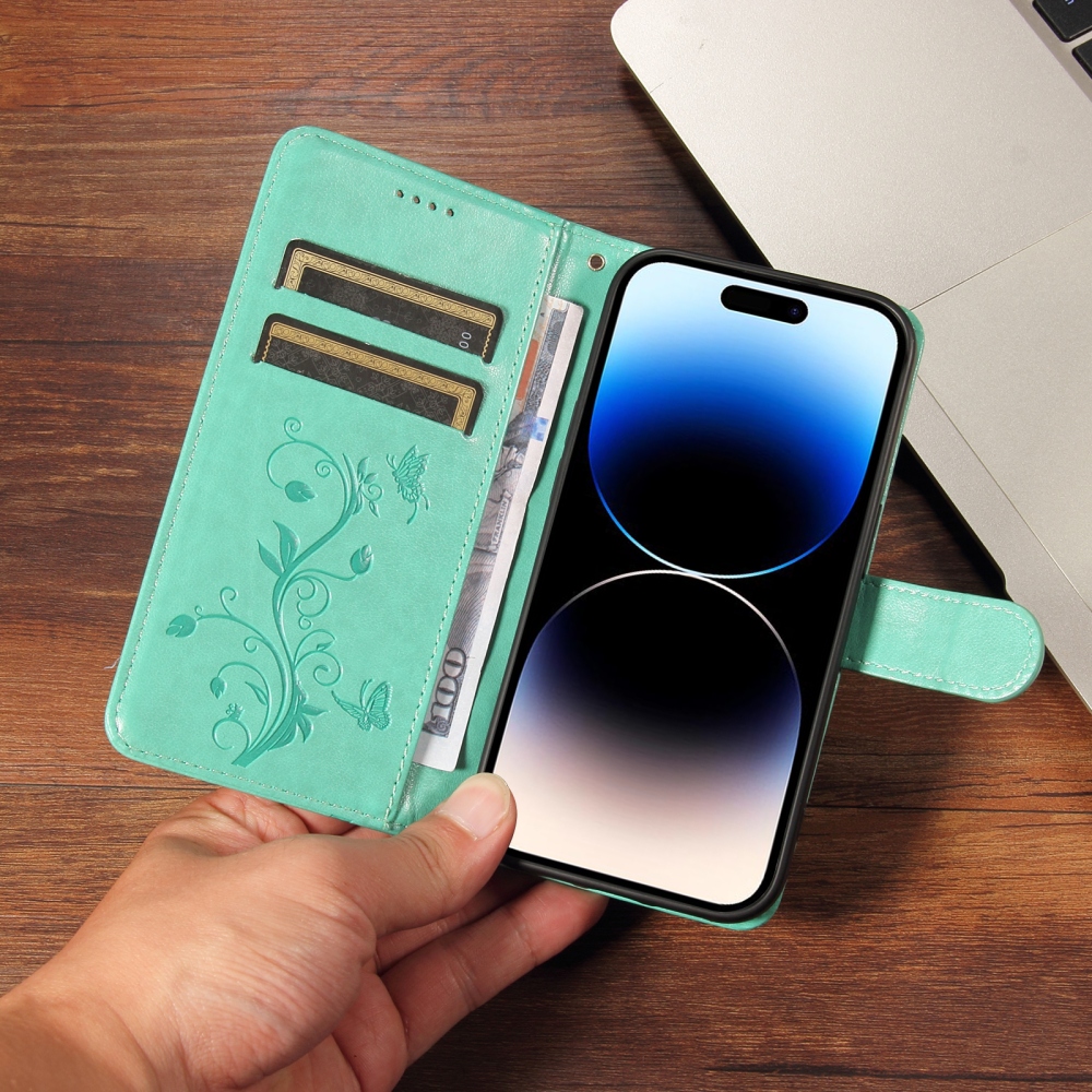 Virágmintás könyvtok az Oppo Reno 16 Pro 5G/Oppo Reno 16 5G készülékhez – kék-zöld
