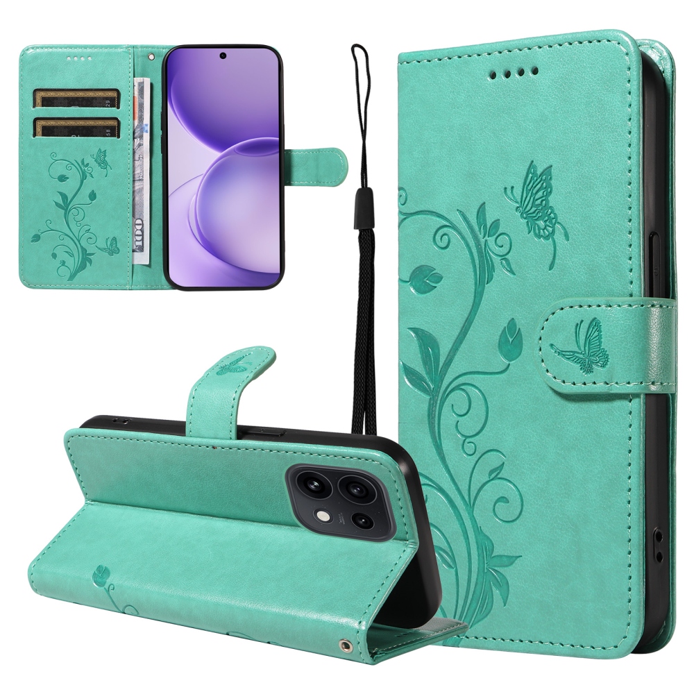 Virágmintás könyvtok az Oppo Reno 16 Pro 5G/Oppo Reno 16 5G készülékhez – kék-zöld