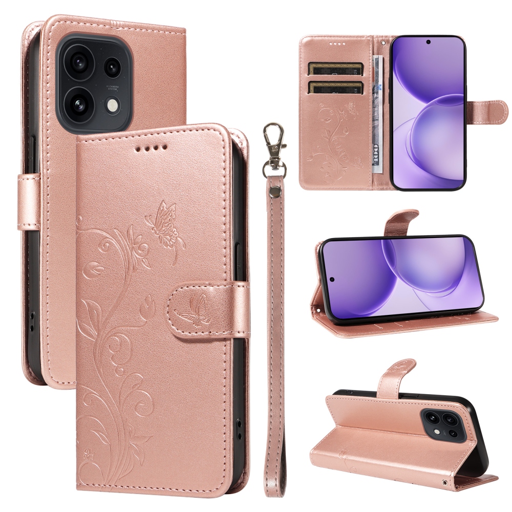 Virágmintás tok az Oppo Reno 16 Pro 5G/Oppo Reno 16 5G készülékhez – rózsaszín-arany