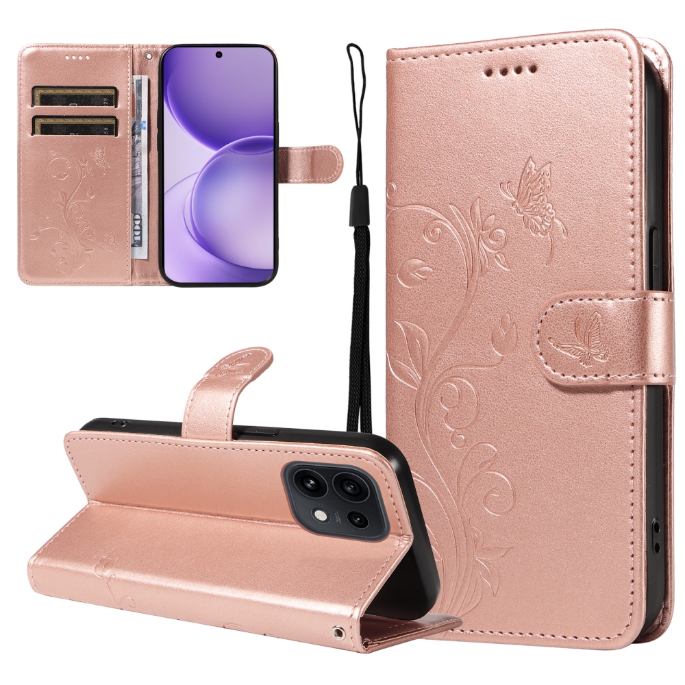 Virágmintás tok az Oppo Reno 16 Pro 5G/Oppo Reno 16 5G készülékhez – rózsaszín-arany