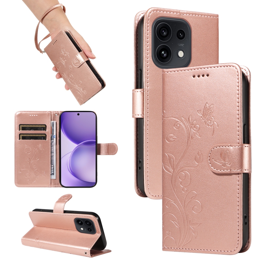 Virágmintás tok az Oppo Reno 16 Pro 5G/Oppo Reno 16 5G készülékhez – rózsaszín-arany