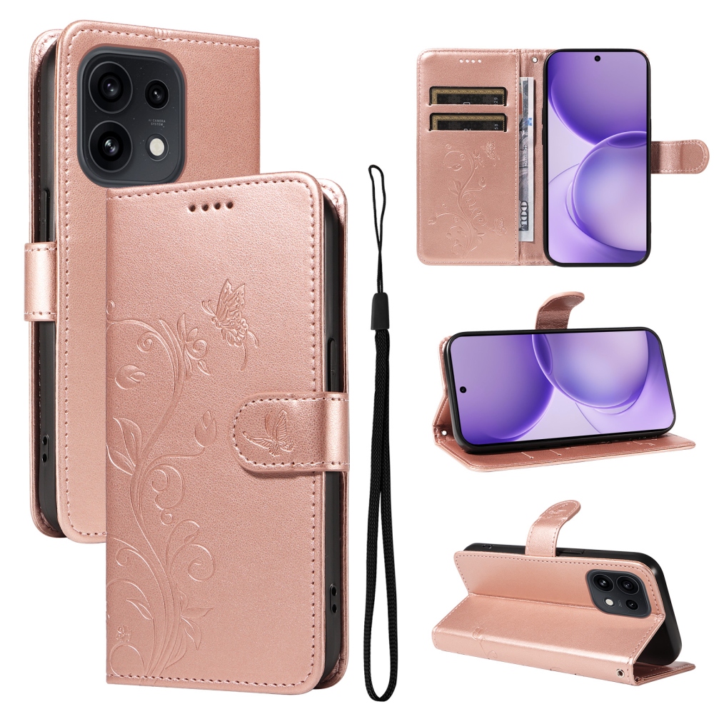 Virágmintás tok az Oppo Reno 16 Pro 5G/Oppo Reno 16 5G készülékhez – rózsaszín-arany