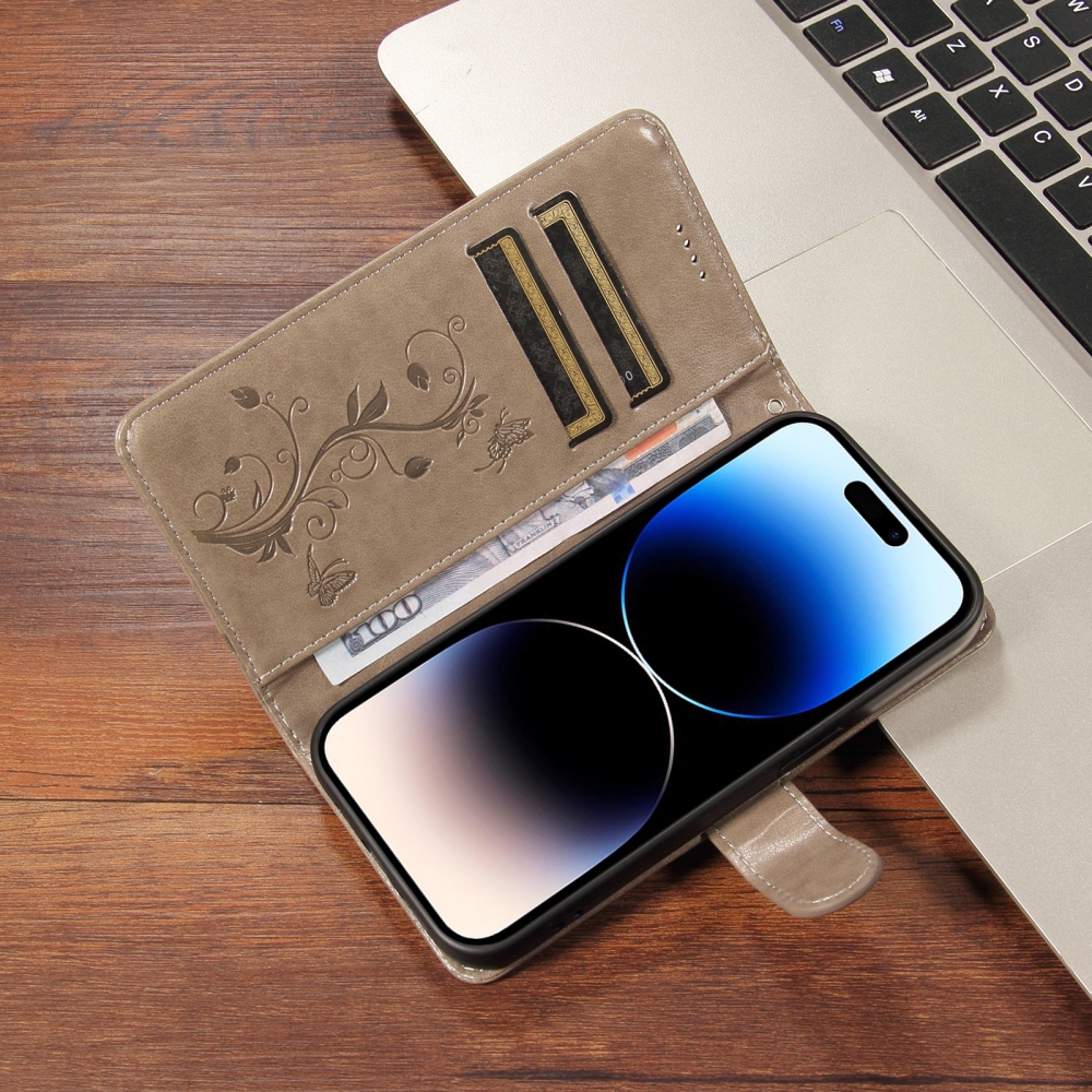 Virágmintás könyvhátlap az Oppo Reno 16 Pro 5G/Oppo Reno 16 5G készülékhez – szürke