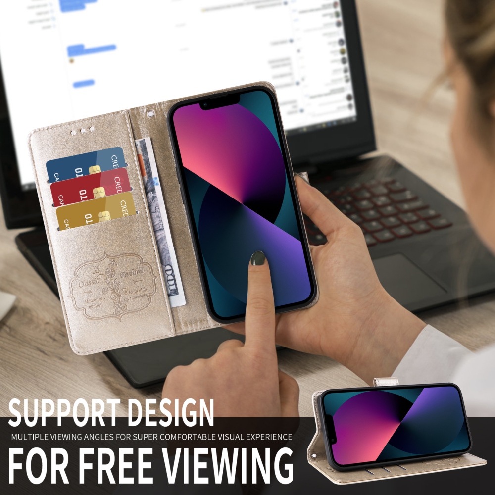 Virágos könyvtáska a Realme 16 Pro+ 5G készülékhez - arany színben