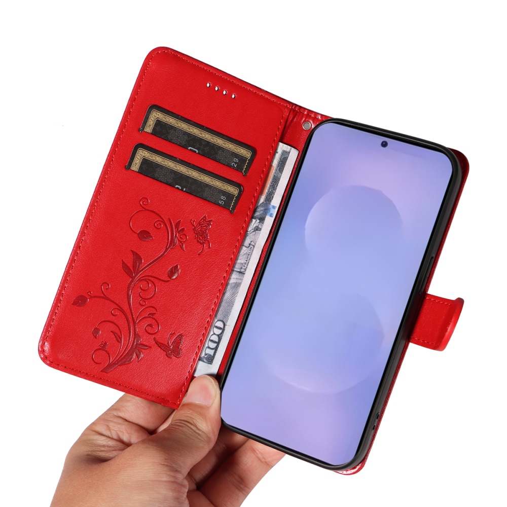 Virágos könyv tok Samsung Galaxy S26+ készülékhez - piros