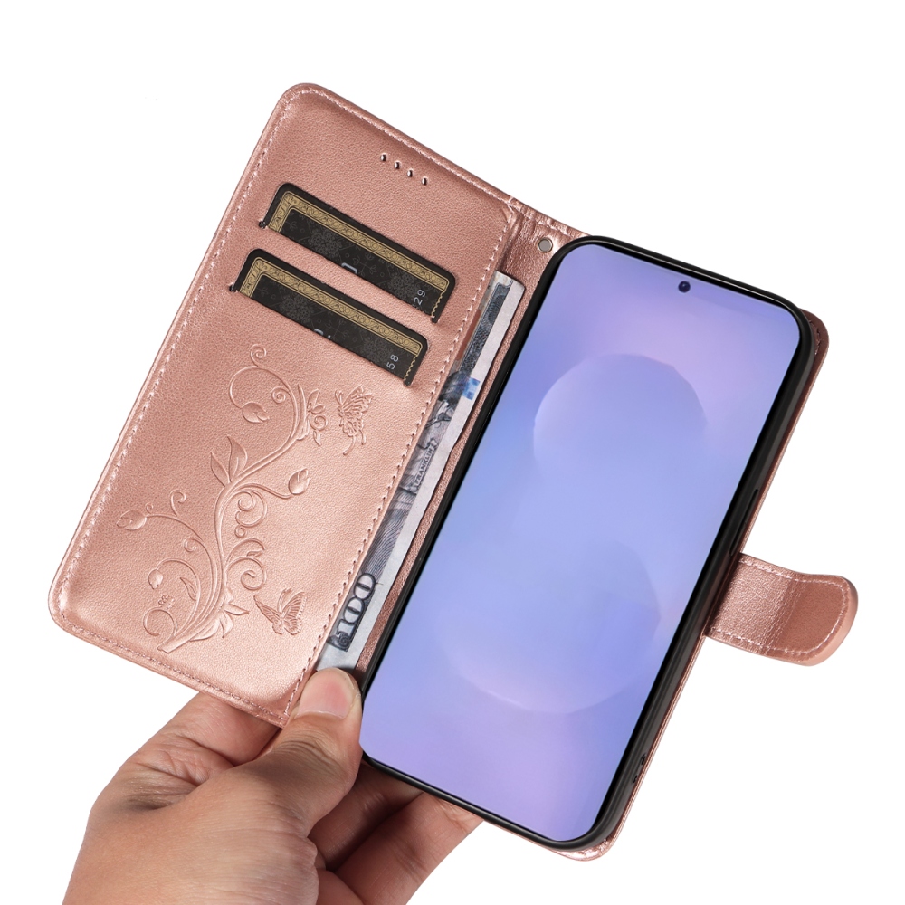 Virágos könyv tok Samsung Galaxy S26+ készülékhez - rózsaarany