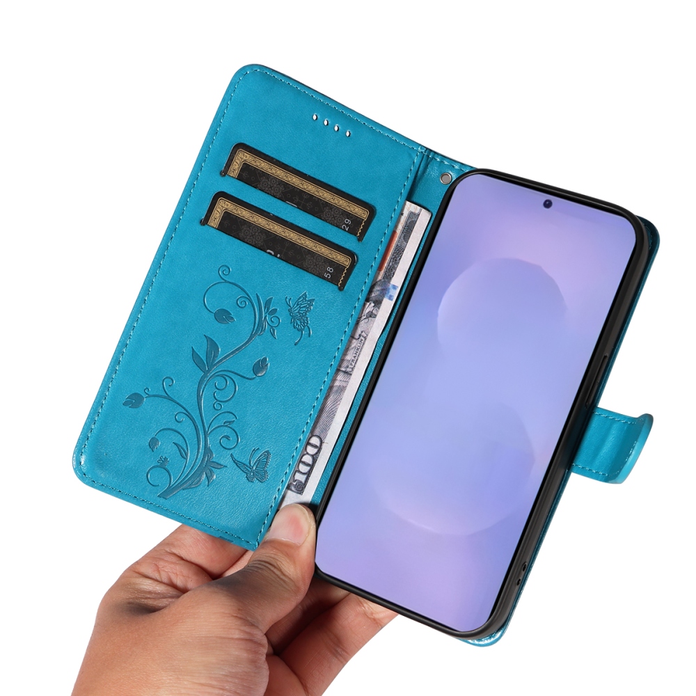 Virágos könyves tok Samsung Galaxy S26/S26 Pro készülékhez - kék