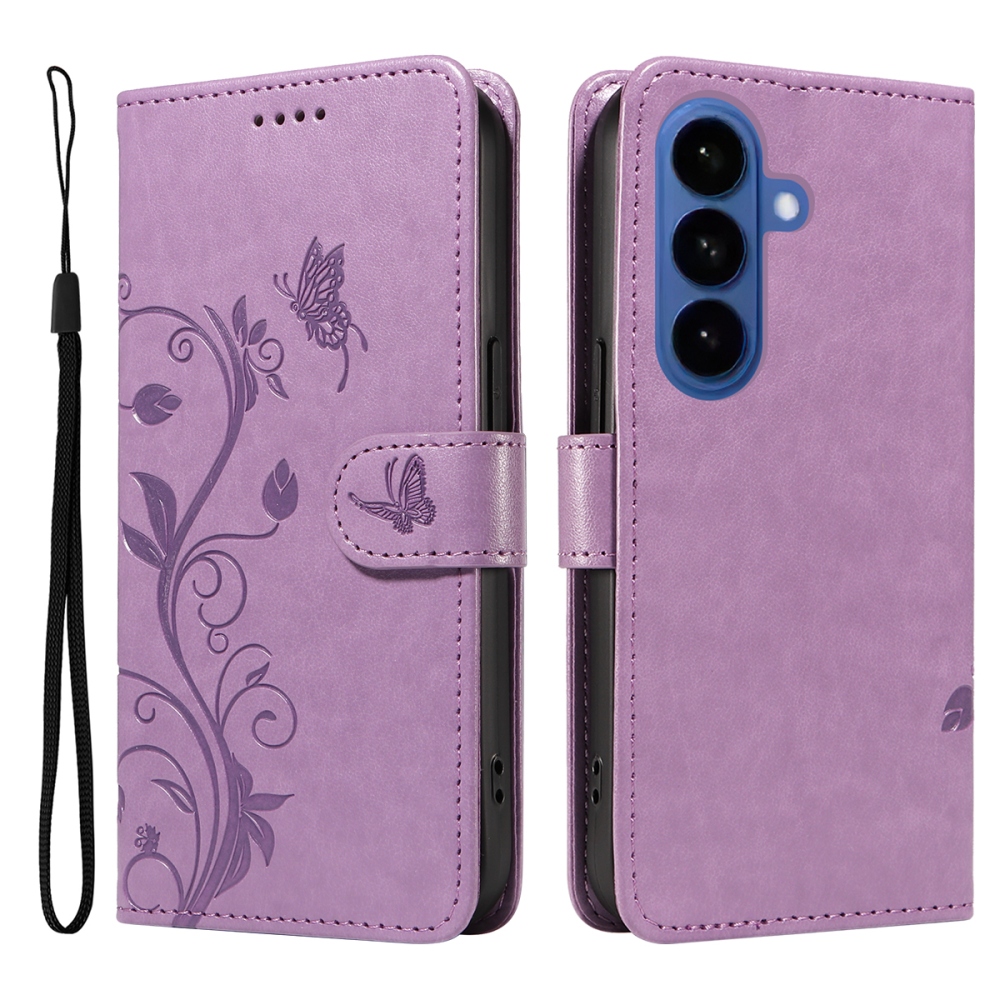 Virágos könyv tok Samsung Galaxy S26+ készülékhez - lila