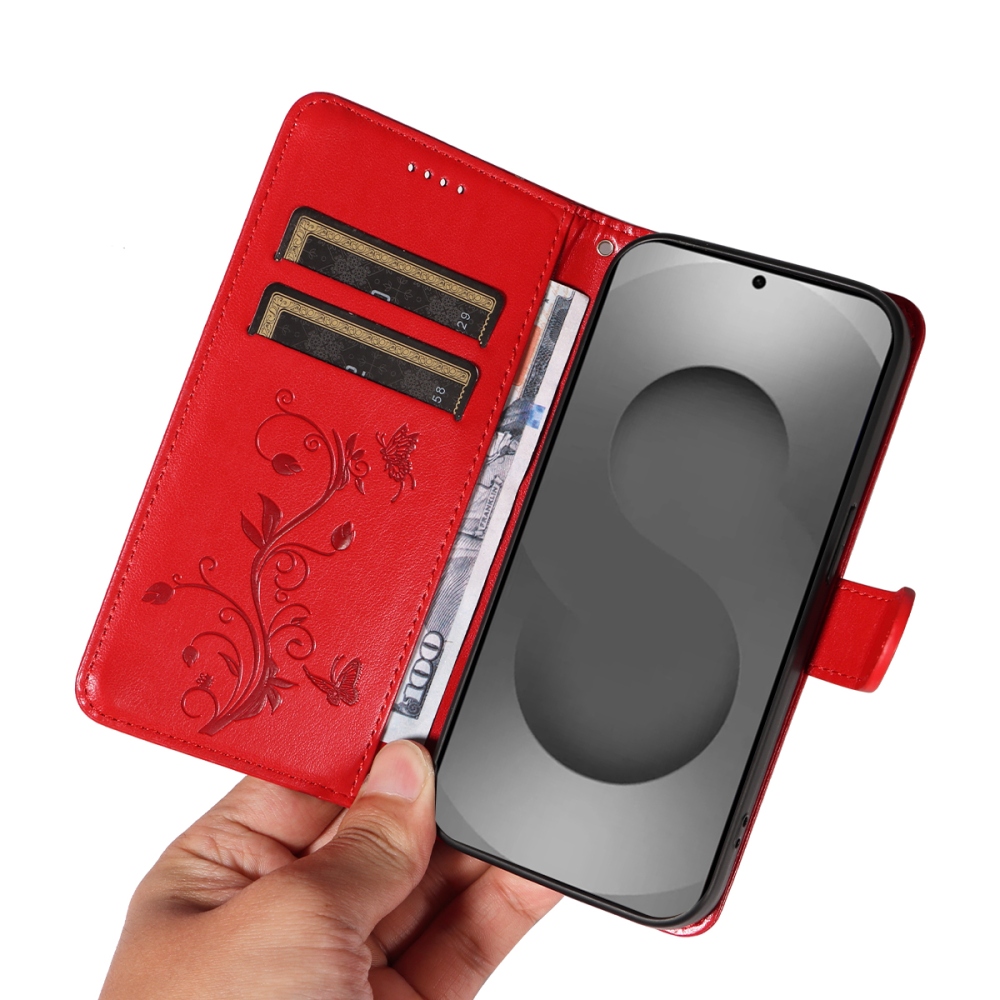 Virágos könyv tok Samsung Galaxy S26 Ultra készülékhez - piros