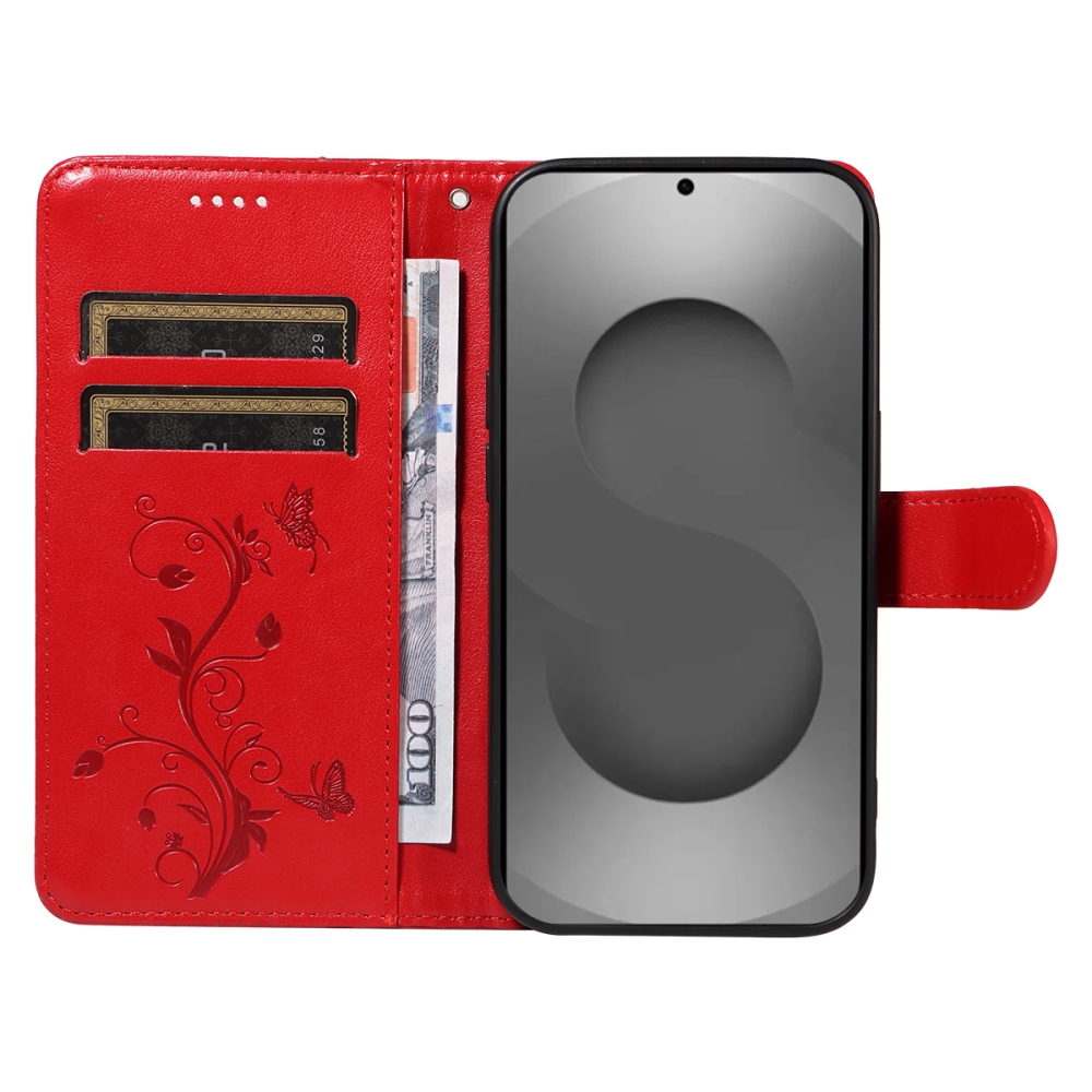 Virágos könyv tok Samsung Galaxy S26 Ultra készülékhez - piros