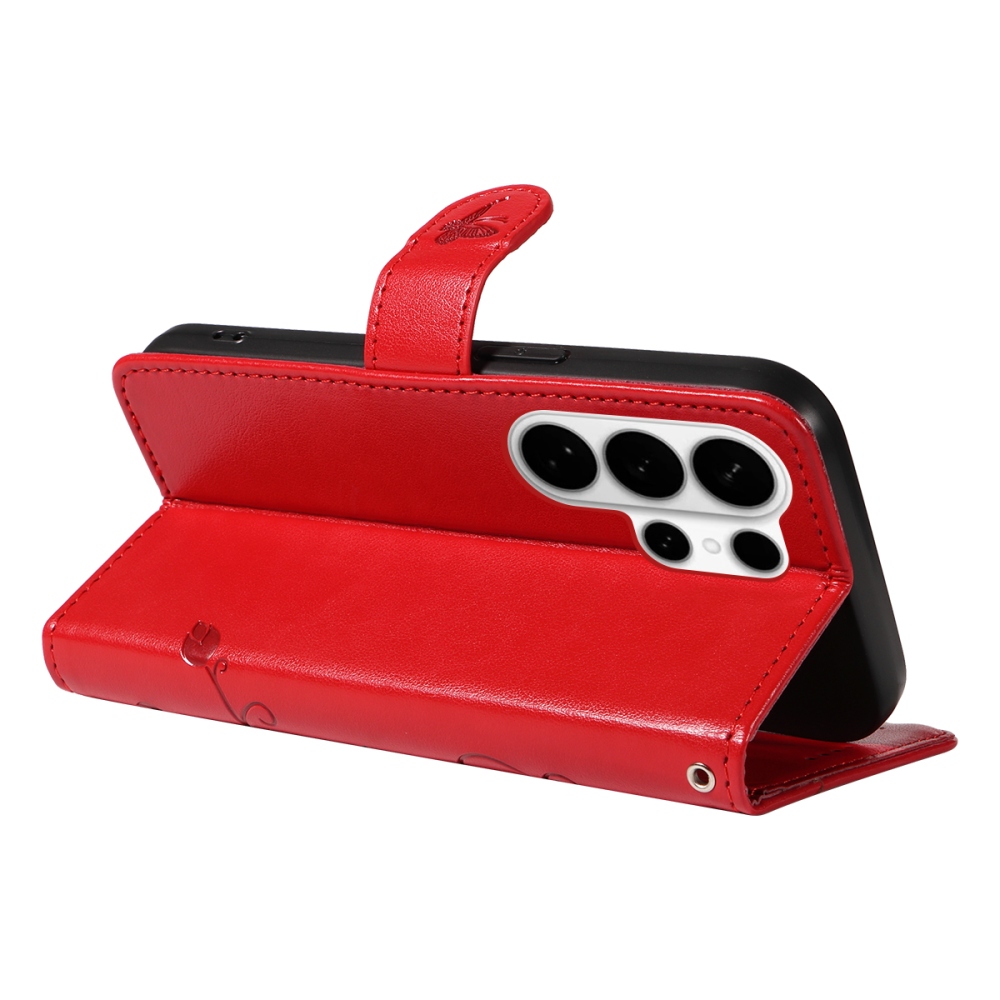 Virágos könyv tok Samsung Galaxy S26 Ultra készülékhez - piros