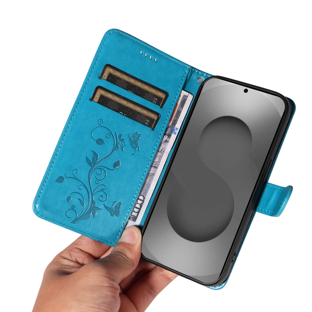 Virágos könyv tok Samsung Galaxy S26 Ultra készülékhez - kék