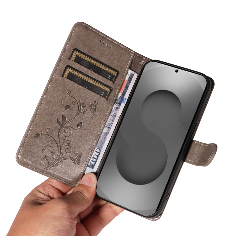 Virágos könyv tok Samsung Galaxy S26 Ultra készülékhez - szürke