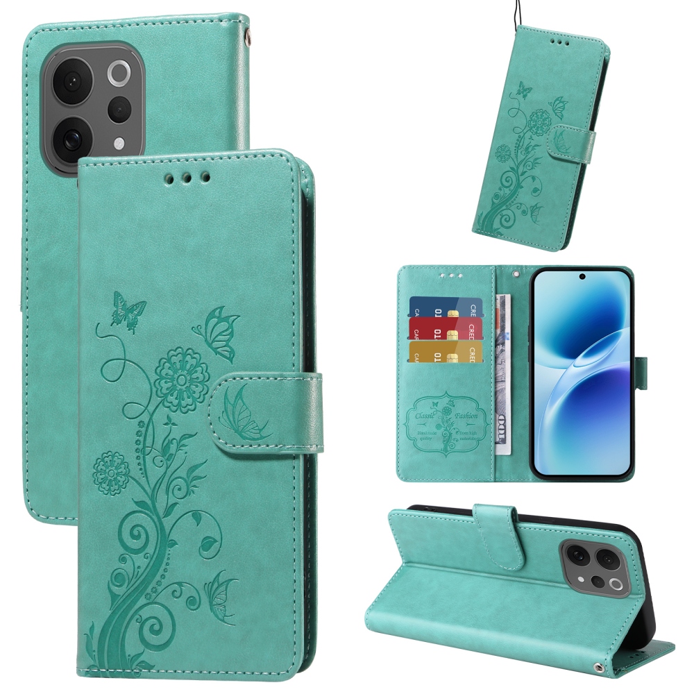Virágos könyvtáska a Vivo V70 5G-hez - teal színű