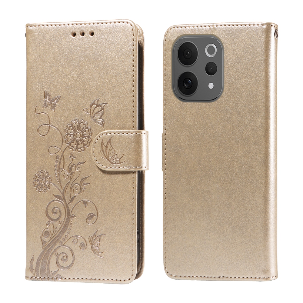 Virágos könyv tok a Vivo V70 5G-hez - arany színű