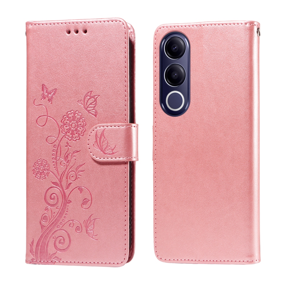 Virágos könyvtáska a Vivo V70 FE 5G készülékhez - rózsaszín