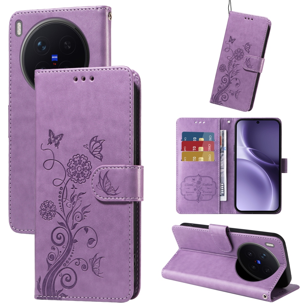 Virágos könyvtok Vivo X300 Pro 5G-hez - lila