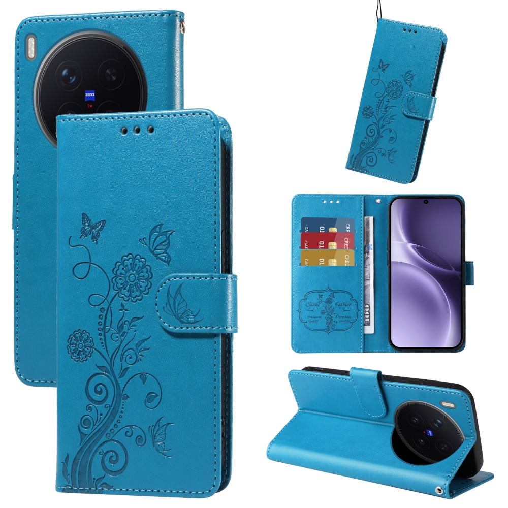 Virágos könyvtok Vivo X300 Pro 5G-hez - kék