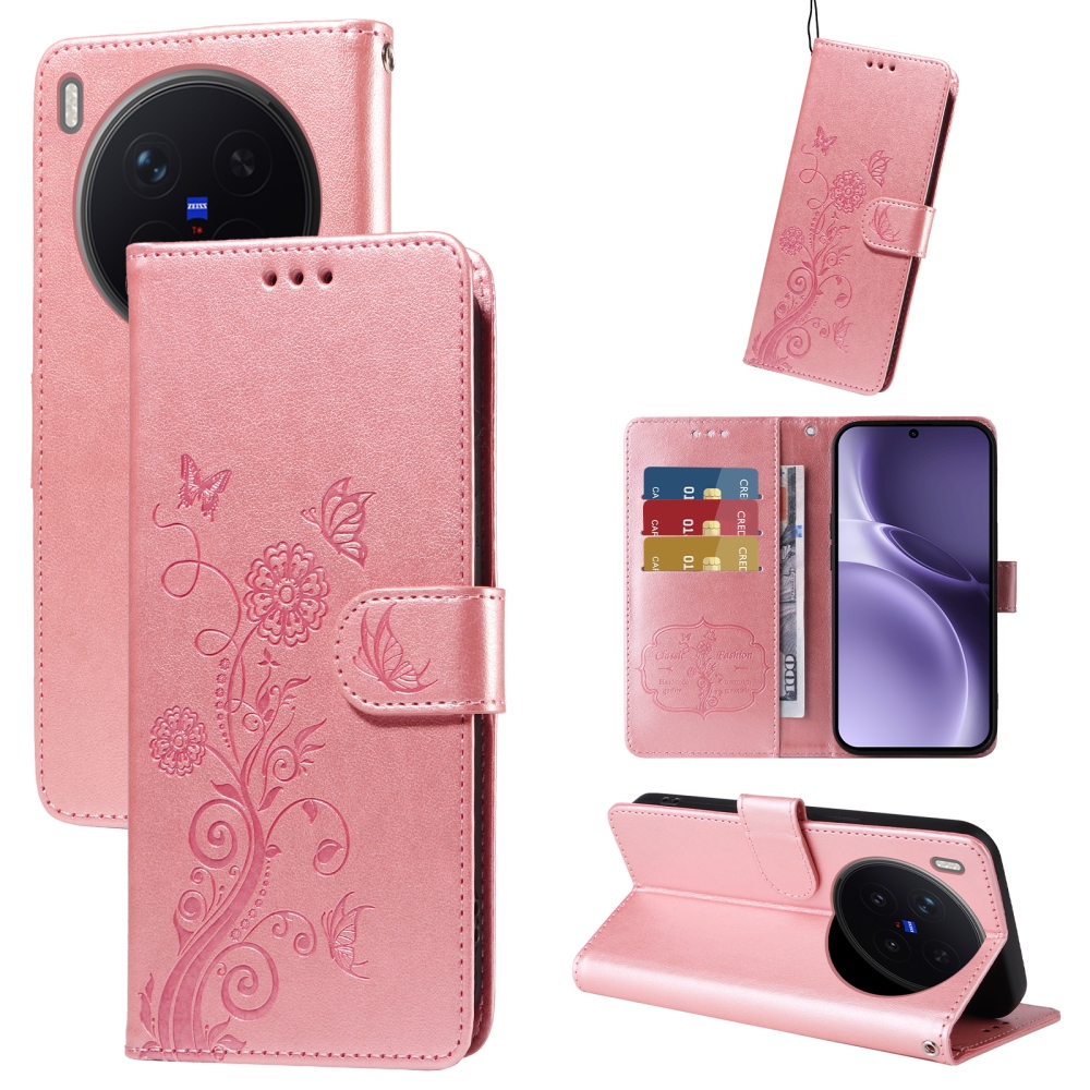 Virágos könyvtok Vivo X300 Pro 5G-hez - rózsaszín