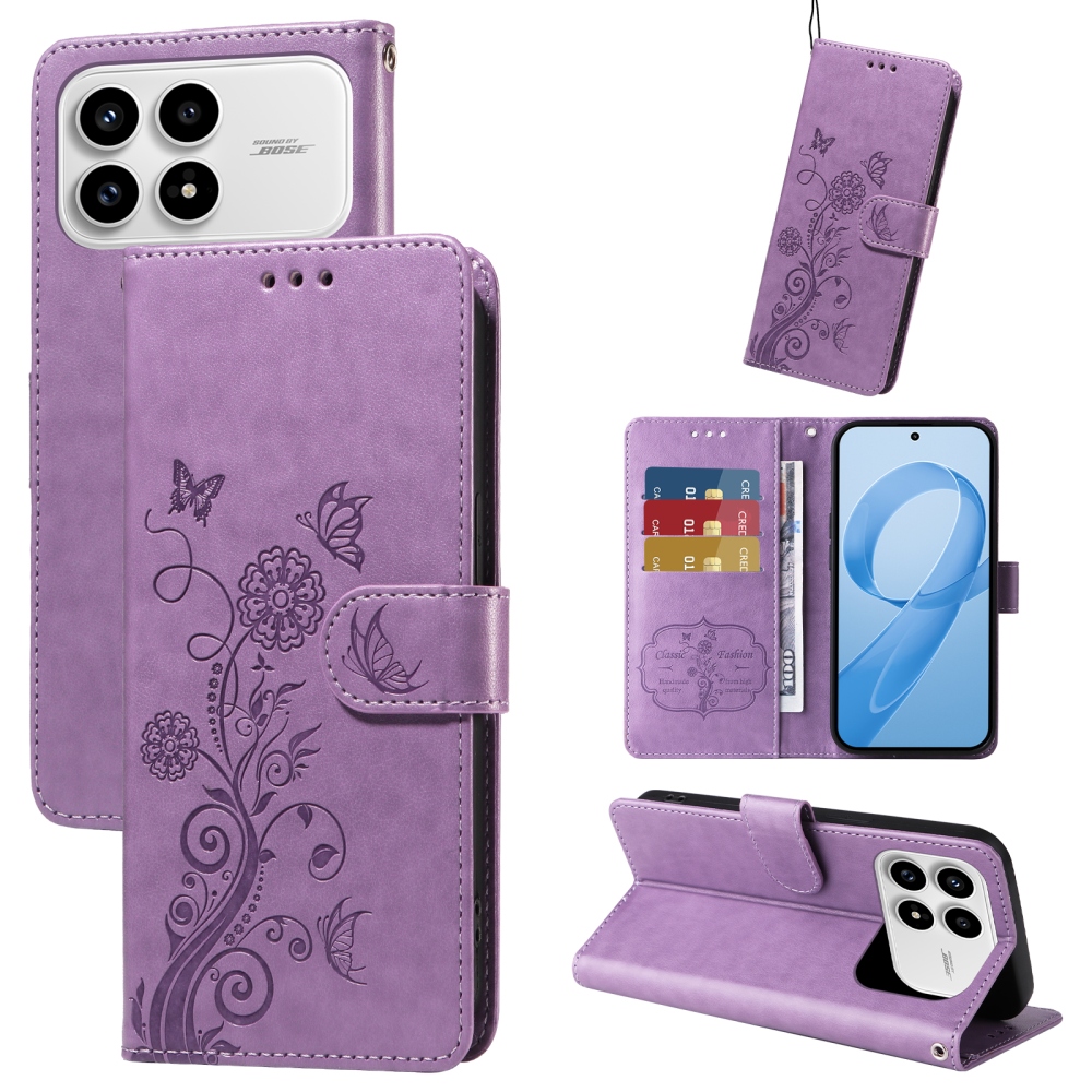 Virágos könyv tok a Xiaomi Poco F8 Pro 5G számára - lila