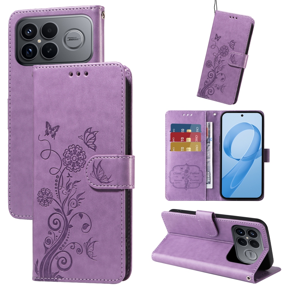 Virágos könyv tok a Xiaomi Poco F8 Ultra 5G számára - lila