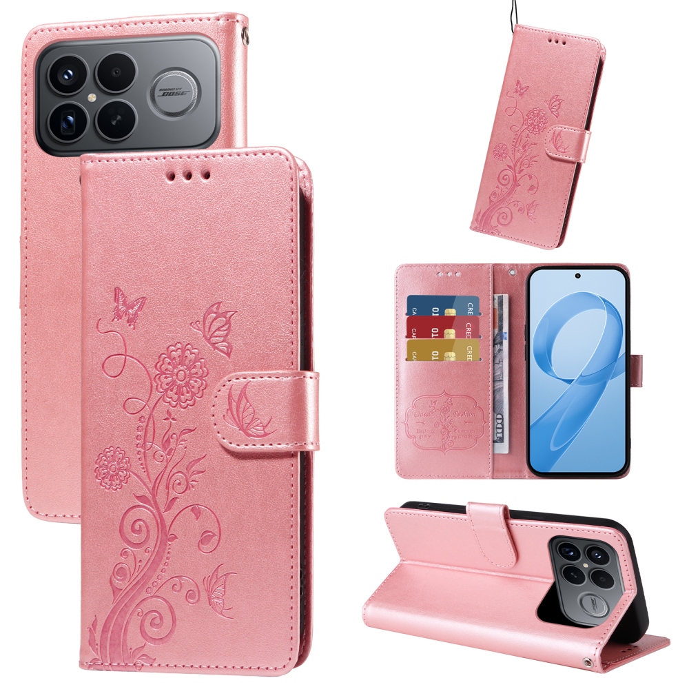 Virágos könyv tok a Xiaomi Poco F8 Ultra 5G-hez - rózsaszínű