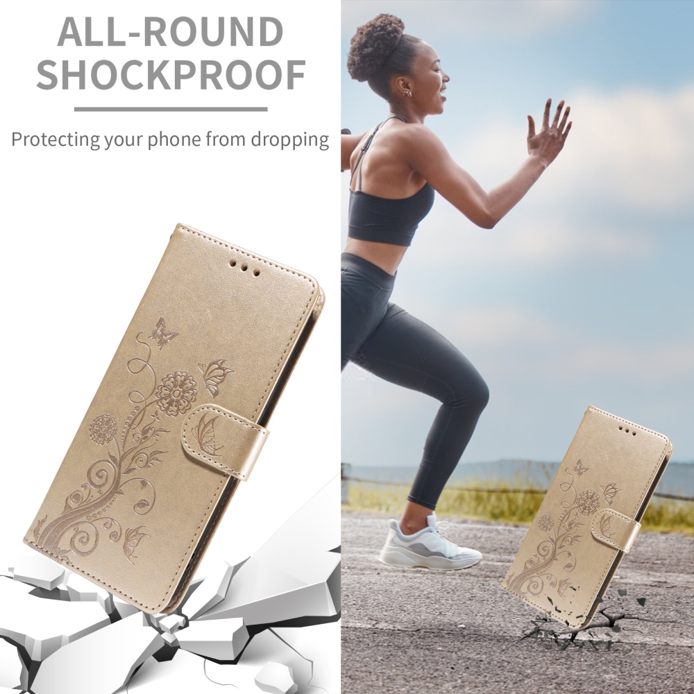 Virágos könyv tok a Xiaomi Poco F8 Ultra 5G-hez - arany színű