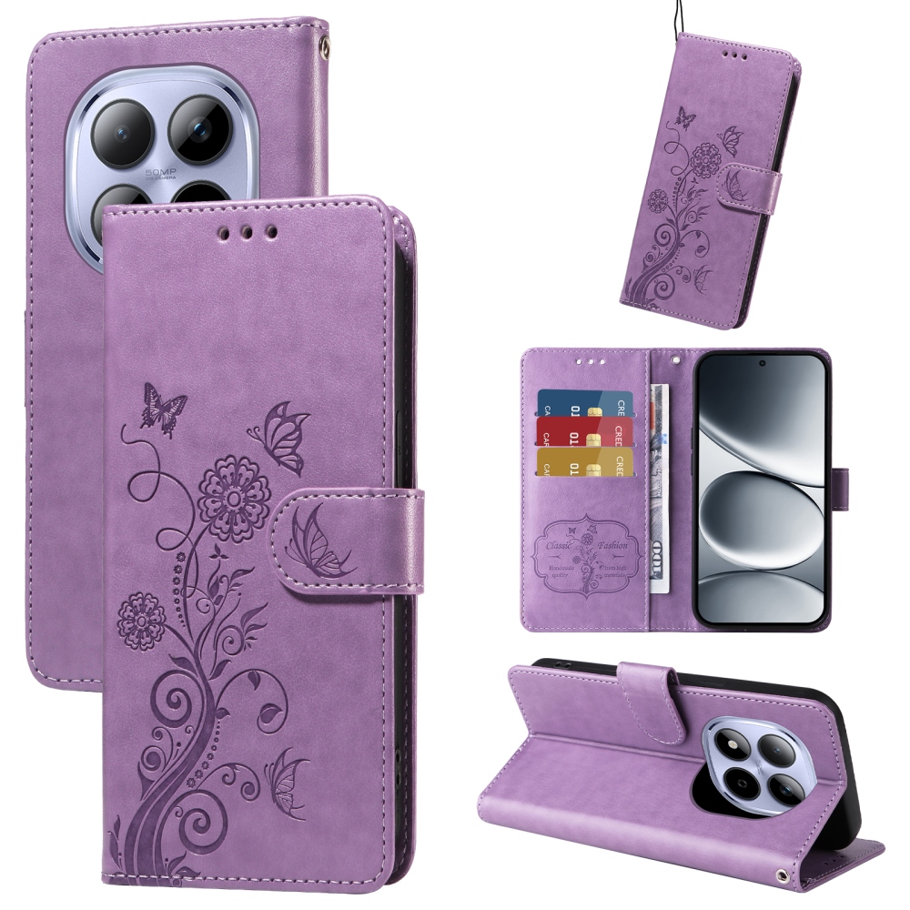 Virágos könyv tok a Xiaomi Redmi Note 15 Pro 4G-hez - lila