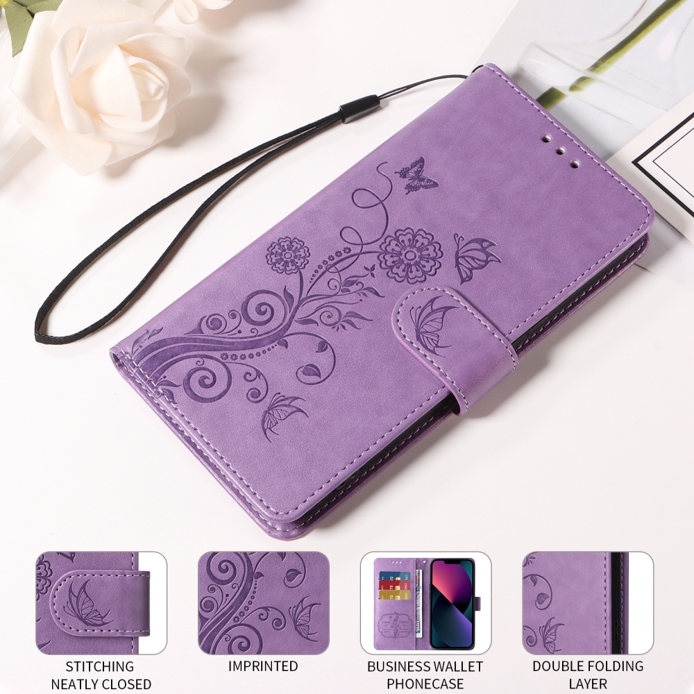 Virágos könyv tok a Xiaomi Redmi Note 15 Pro 4G-hez - lila