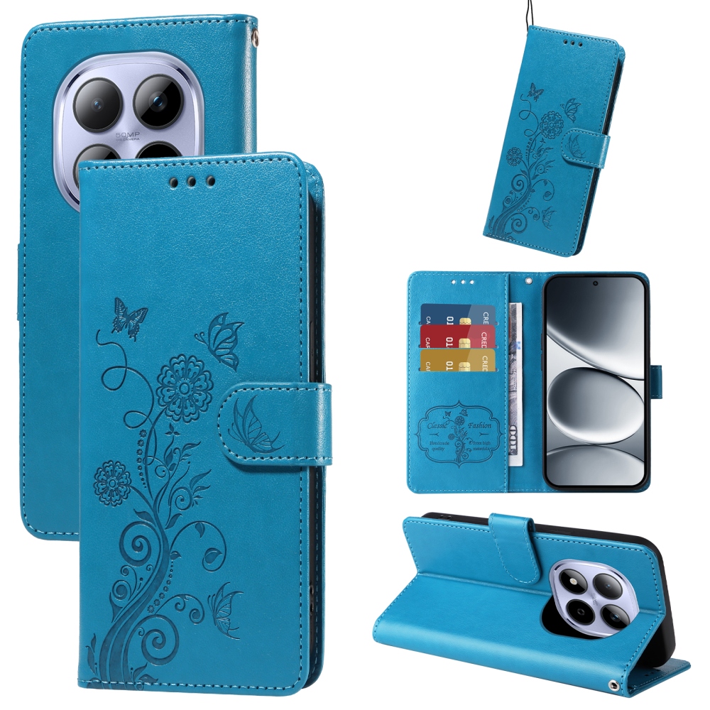 Virágos könyv tok a Xiaomi Redmi Note 15 Pro 4G-hez - teal színű