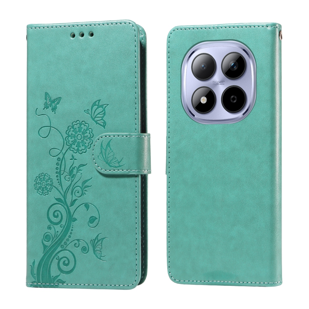Virágos könyv tok a Xiaomi Redmi Note 15 Pro 4G-hez - teal színű