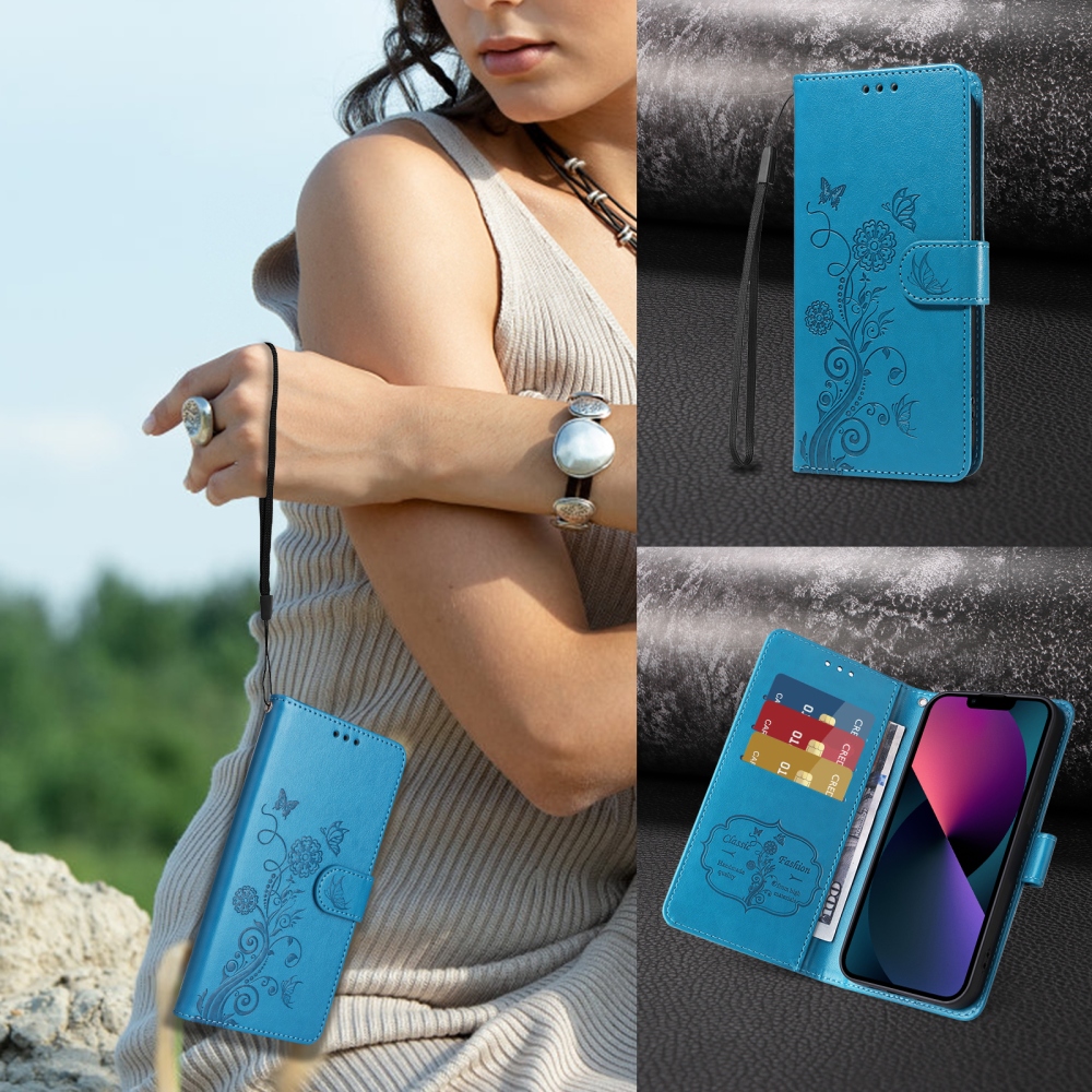 Virágos könyv tok a Xiaomi Redmi Note 15 Pro 4G-hez - teal színű